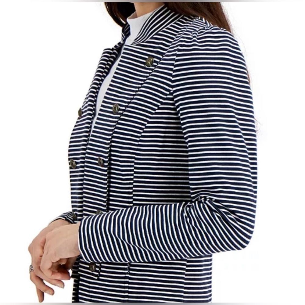 Tommy Hilfiger Stripe Puff Sleeve Jacket Large With Pockets Navy - Picture 5 of 13